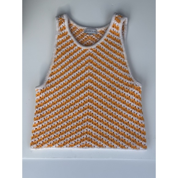 KNITSS Tops - Gianni Bini Womens Crochet Knit Tank Top Orange White Striped Size S